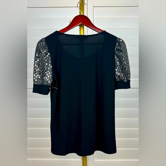 Black Top w/Silver Sequined Sleeves Sz P-M, by 89Th+ Madison - Picture 2 of 6